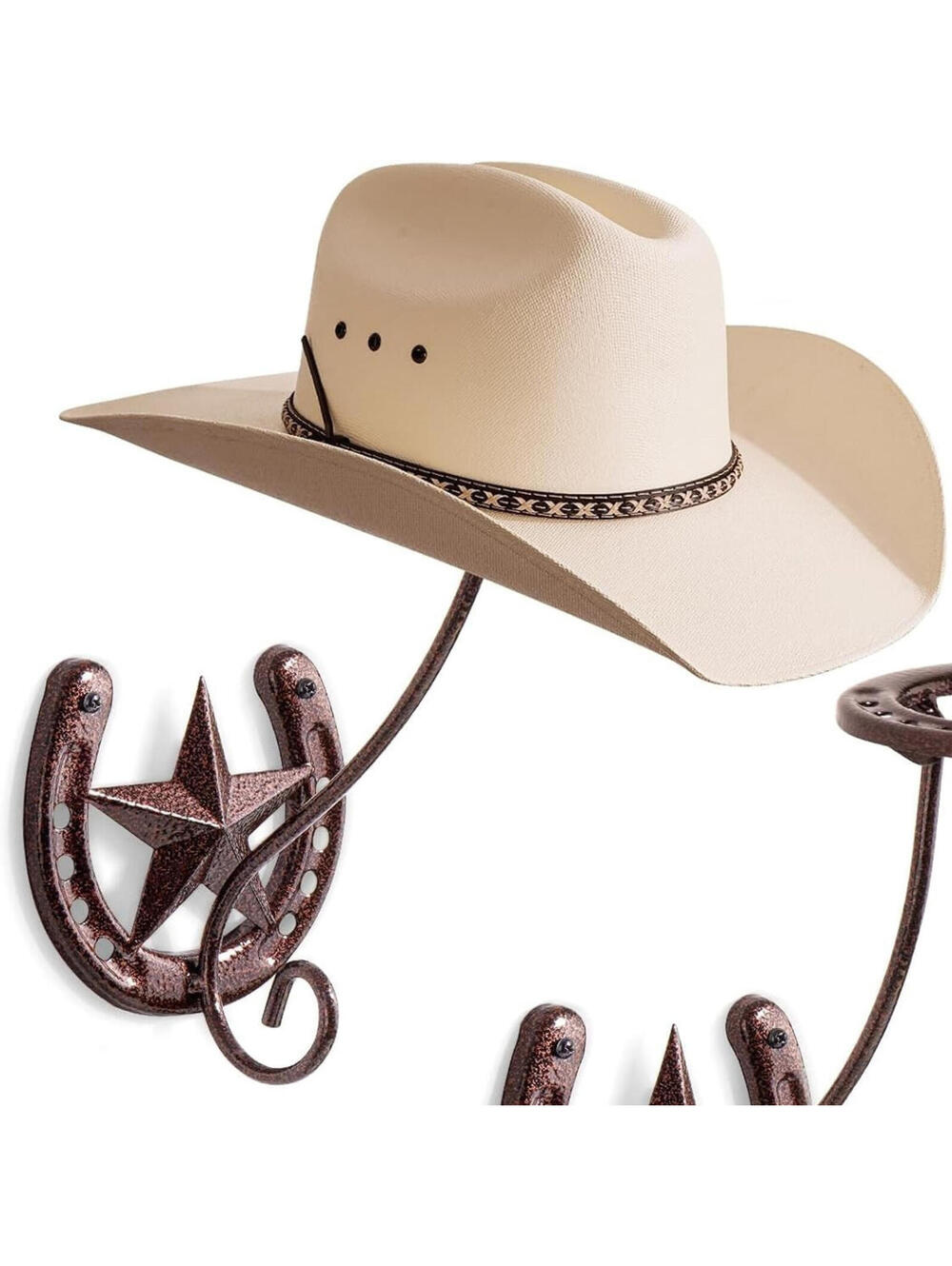 Cowboy Hat Rack Horseshoe Hat Holder Brown Western Rustic Barndominium Decor 1pc